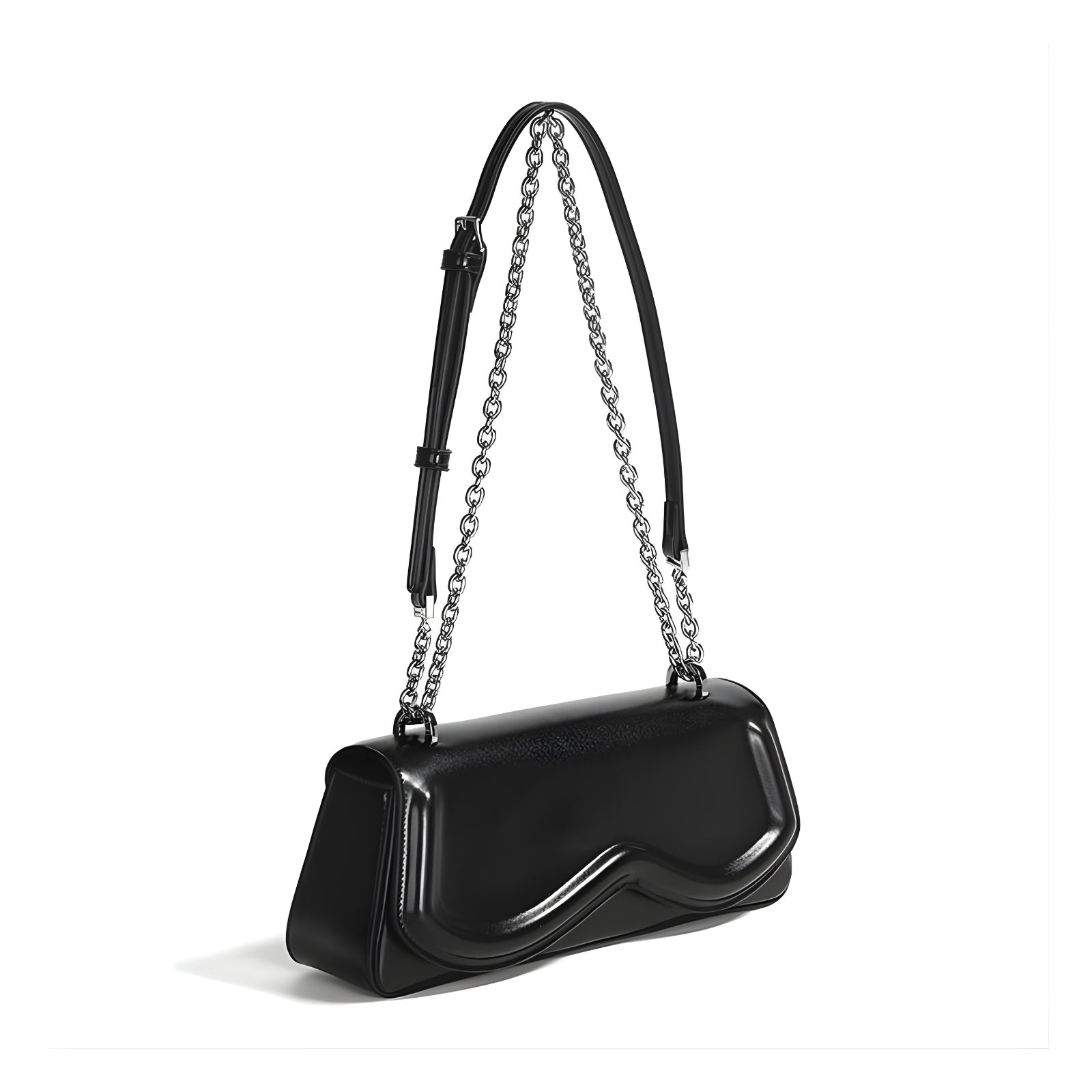 Sac à bandoulière chic en cuir PU noir pour femme – Chaîne élégante et design moderne