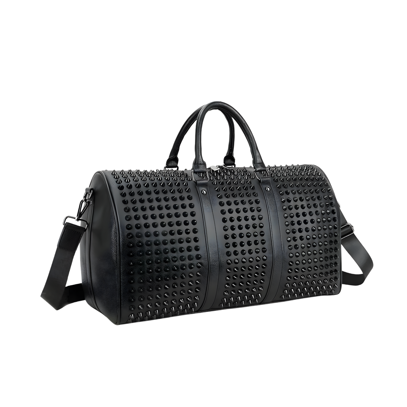 Sac de voyage duffle punk en cuir PU noir avec rivets