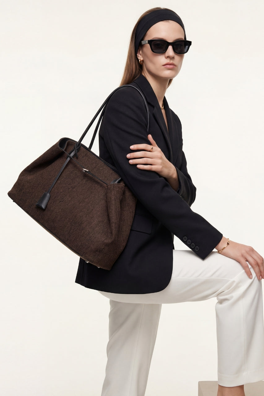 Sac cabas Canton premium en laine et cuir de mouton pour femme – Style européen