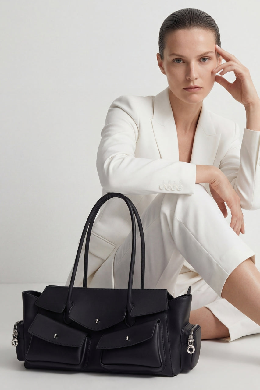 Sac bowling vintage en cuir marron pour femme – Élégant sac porté épaule