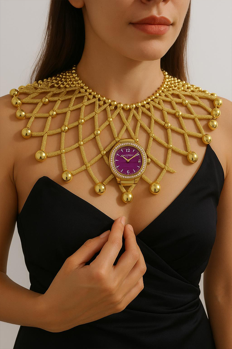 Collier Royal Grid « Pièce unique en or sculpté avec montre intégrée »