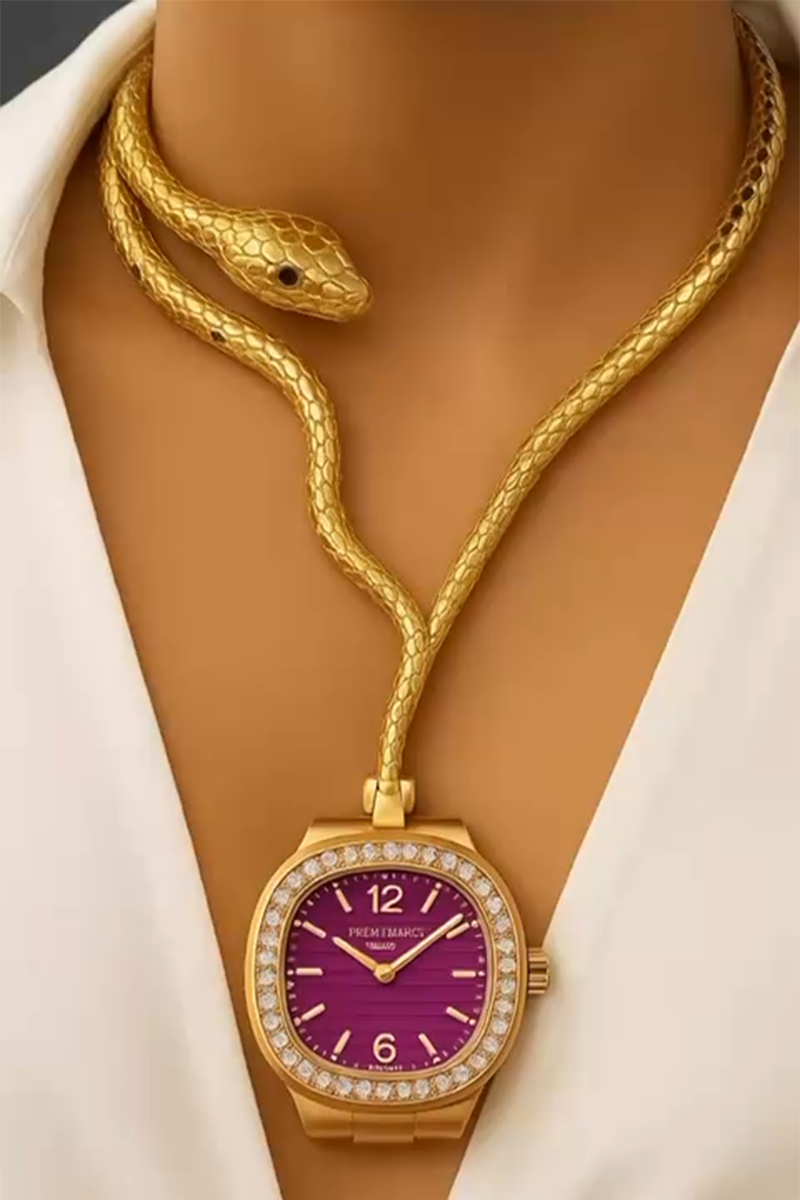 Collier Serpent d’Or « Pendentif sculpté en or et montre intégrée »