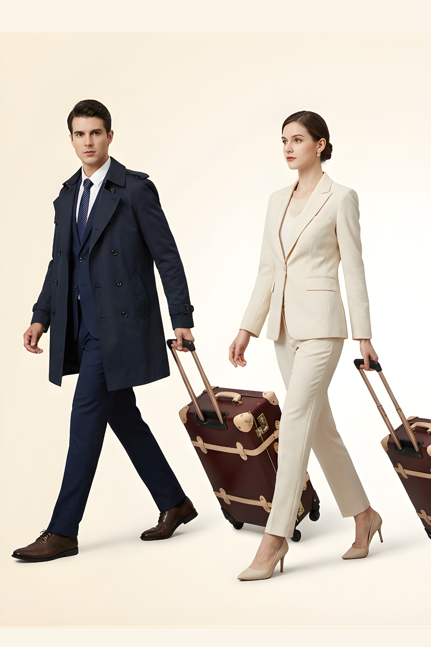 Genuine leather trolley suitcase with wheels