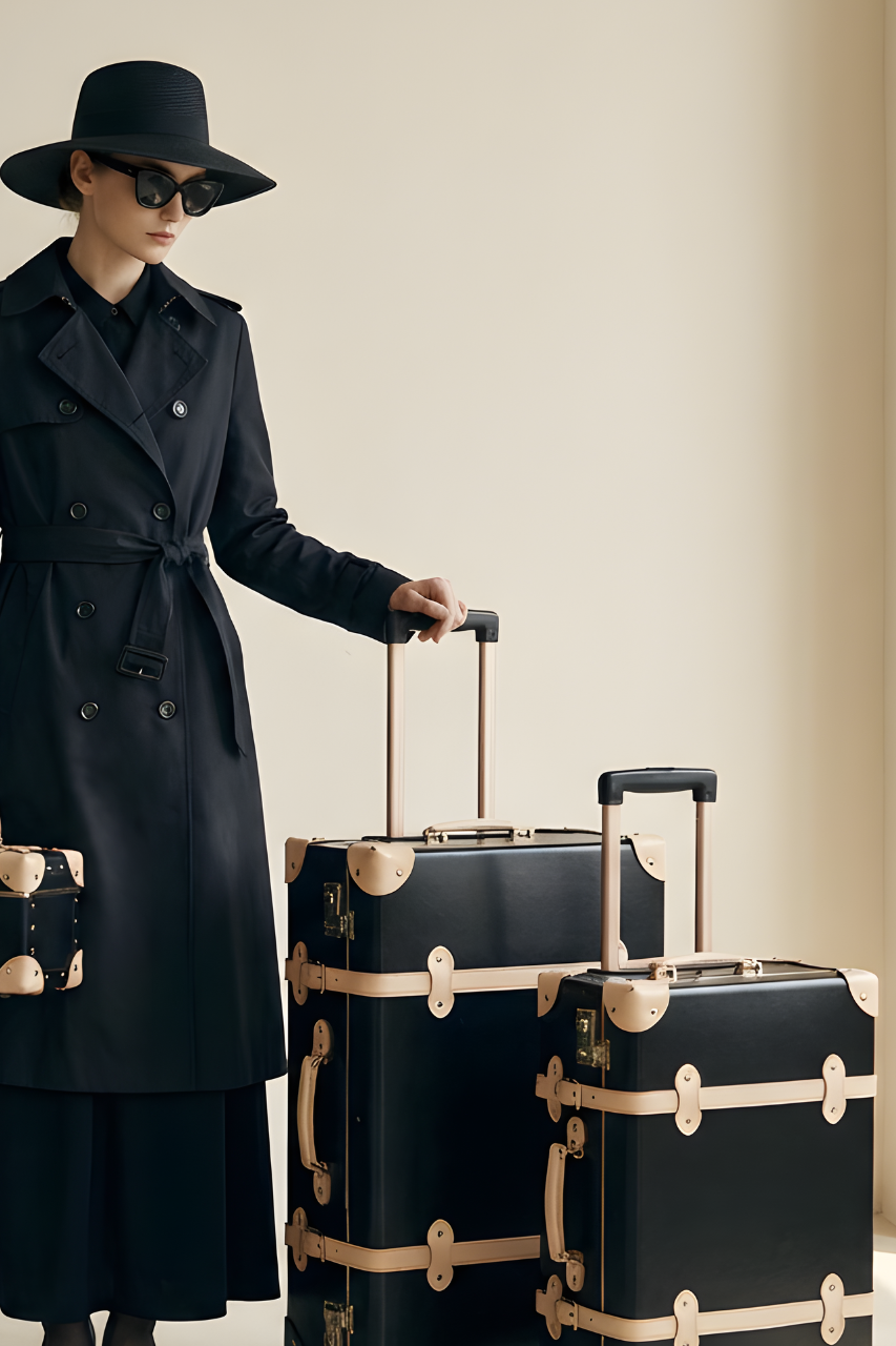 Genuine leather trolley suitcase with wheels