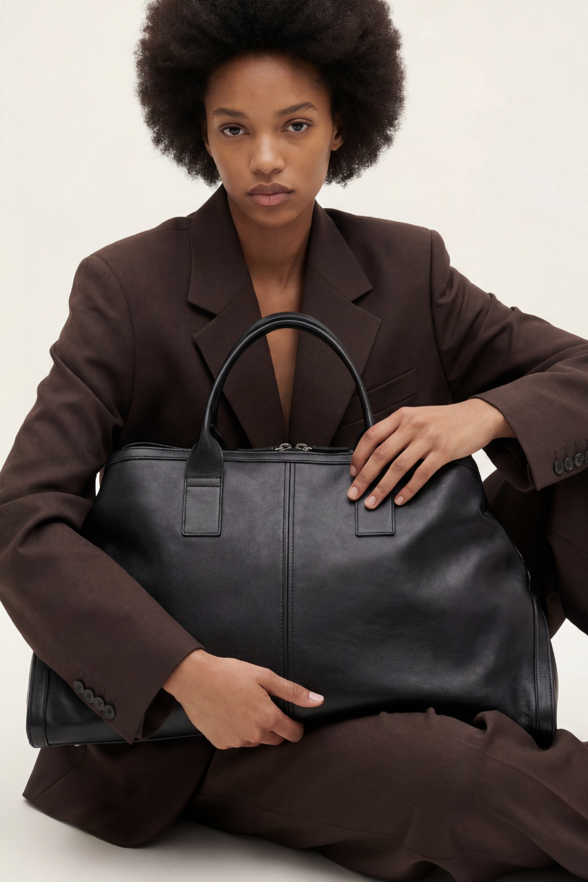 Sac à bandoulière chic en cuir PU noir avec boucle ceinture dorée