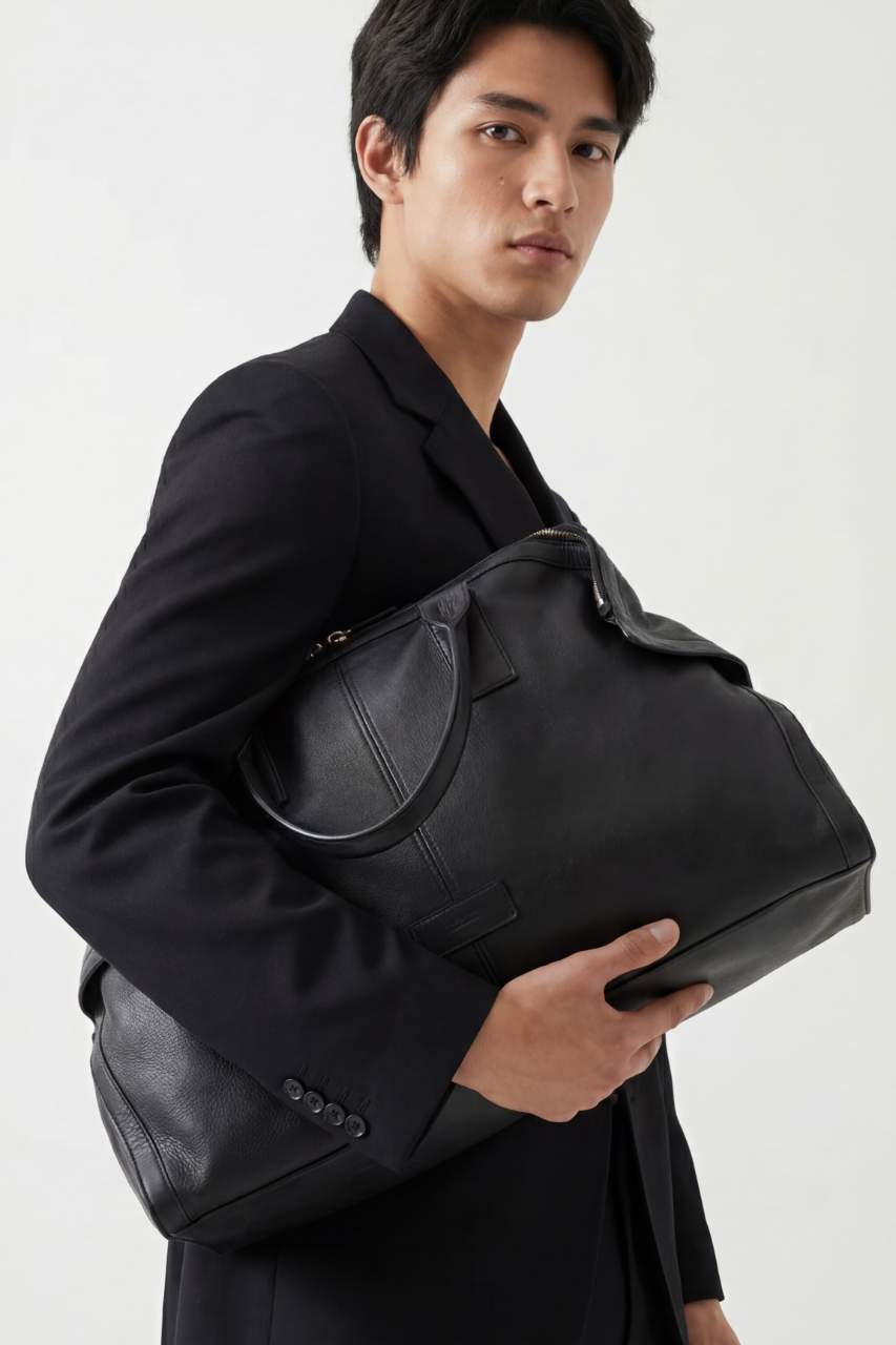 Sac à bandoulière chic en cuir PU noir avec boucle ceinture dorée