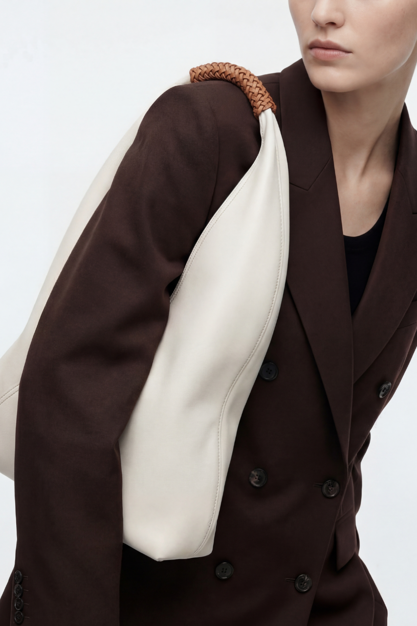 Sac Hobo Femme en Cuir PU Bleu avec Anse Tressée