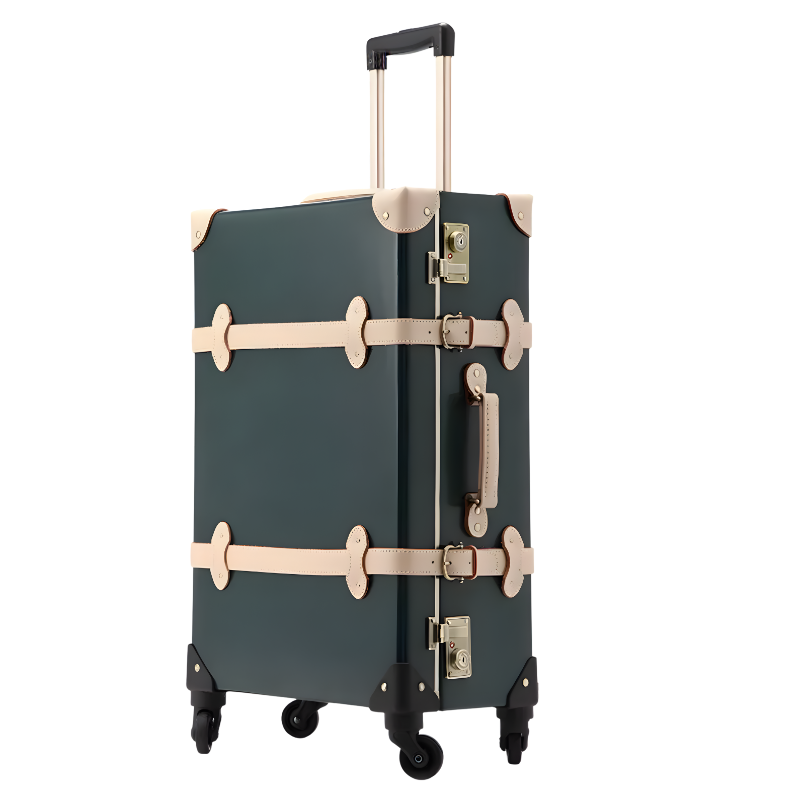 Valise trolley en cuir véritable avec roues