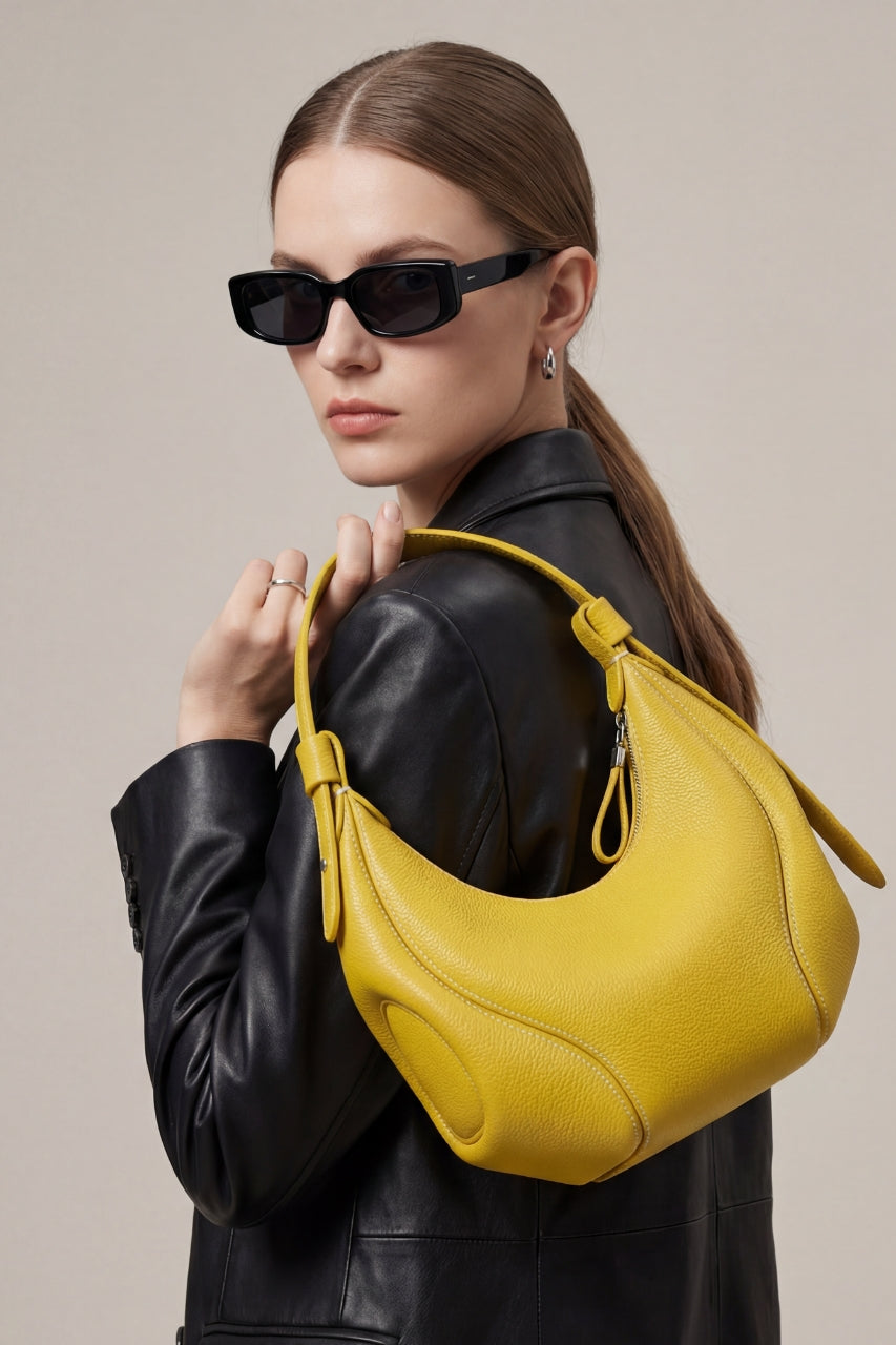 Shanghaï, Sac hobo luxueux en cuir de vachette pour femme – Sac porté épaule élégant