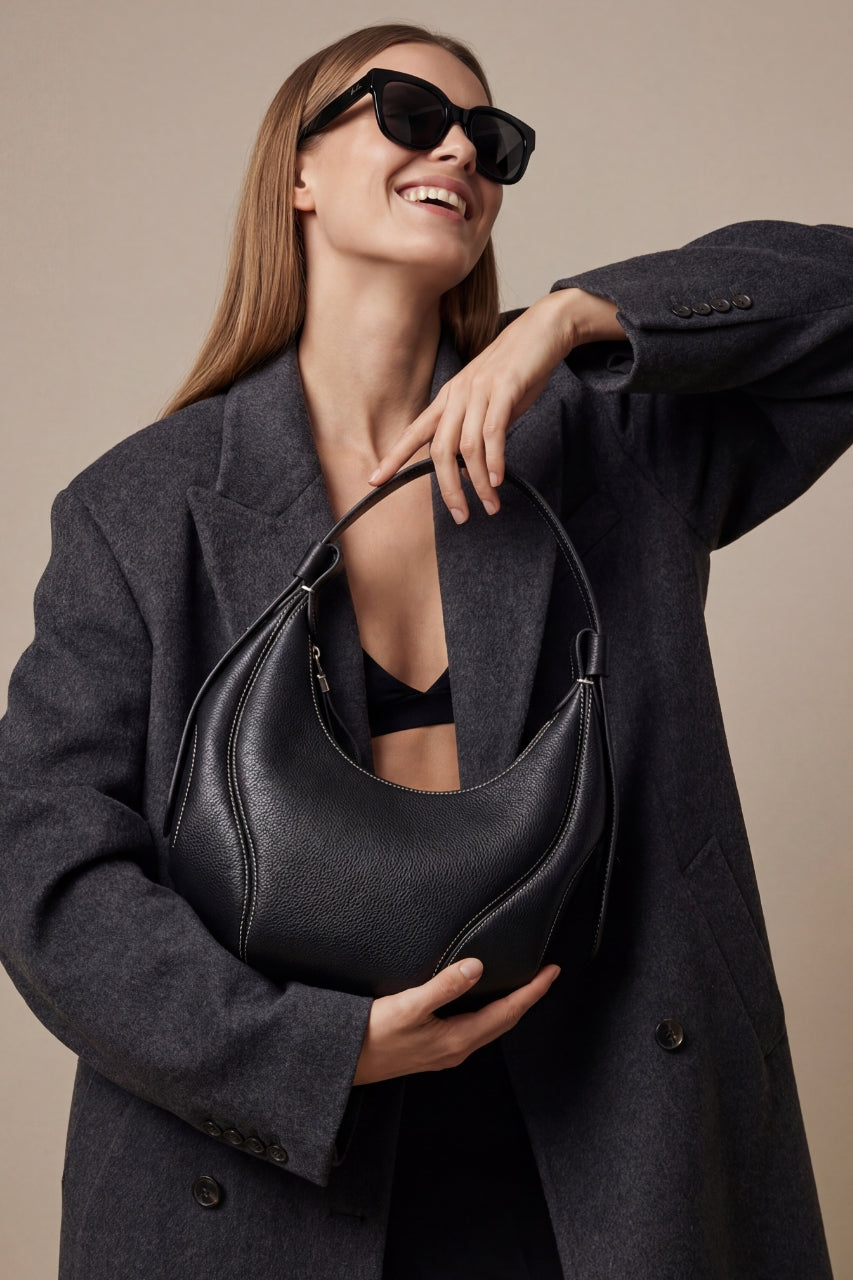 Shanghaï, Sac hobo luxueux en cuir de vachette pour femme – Sac porté épaule élégant