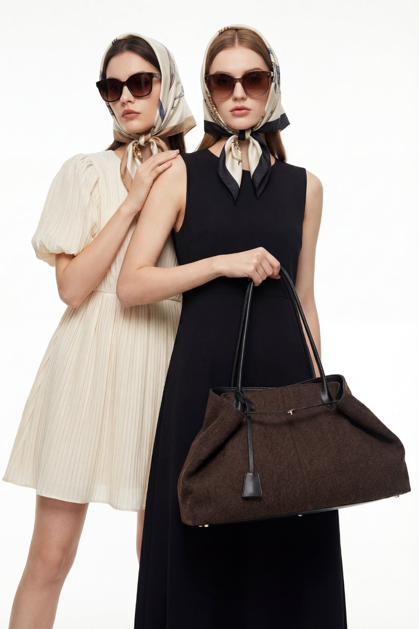 Sac cabas premium en laine et cuir de mouton pour femme – Style européen