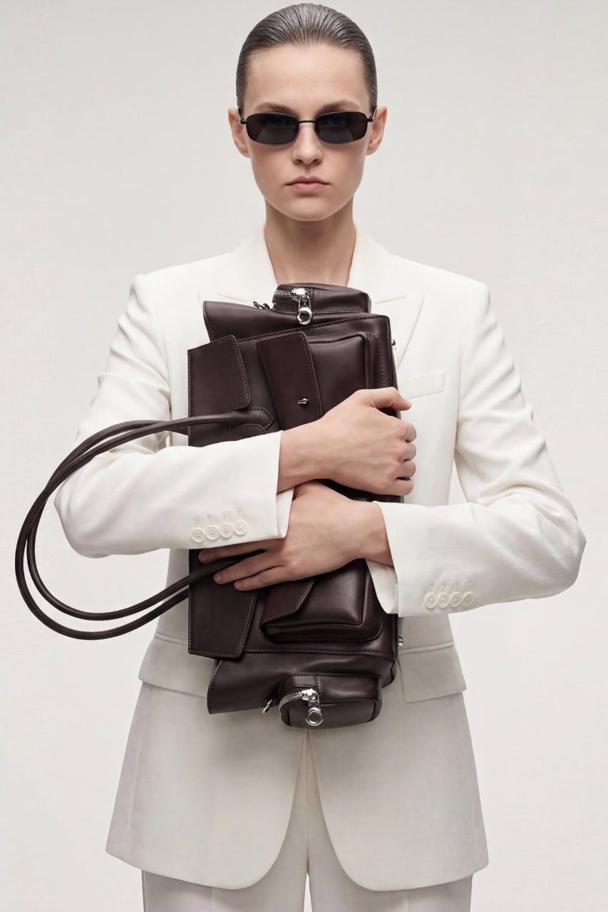 Sac bowling vintage en cuir marron pour femme – Élégant sac porté épaule