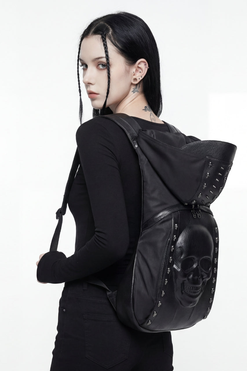 Sac à dos punk homme en cuir PU noir avec tête de mort