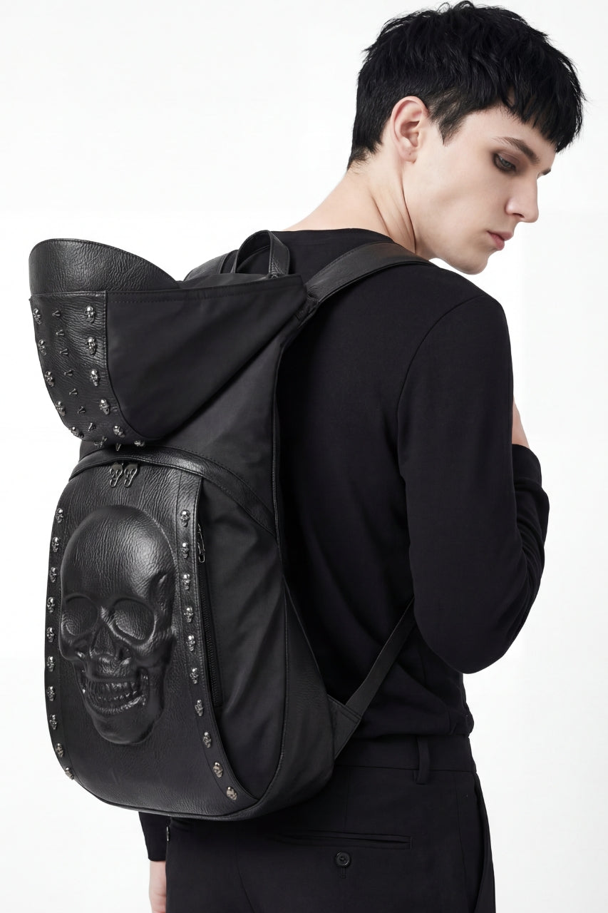Sac à dos punk homme en cuir PU noir avec tête de mort