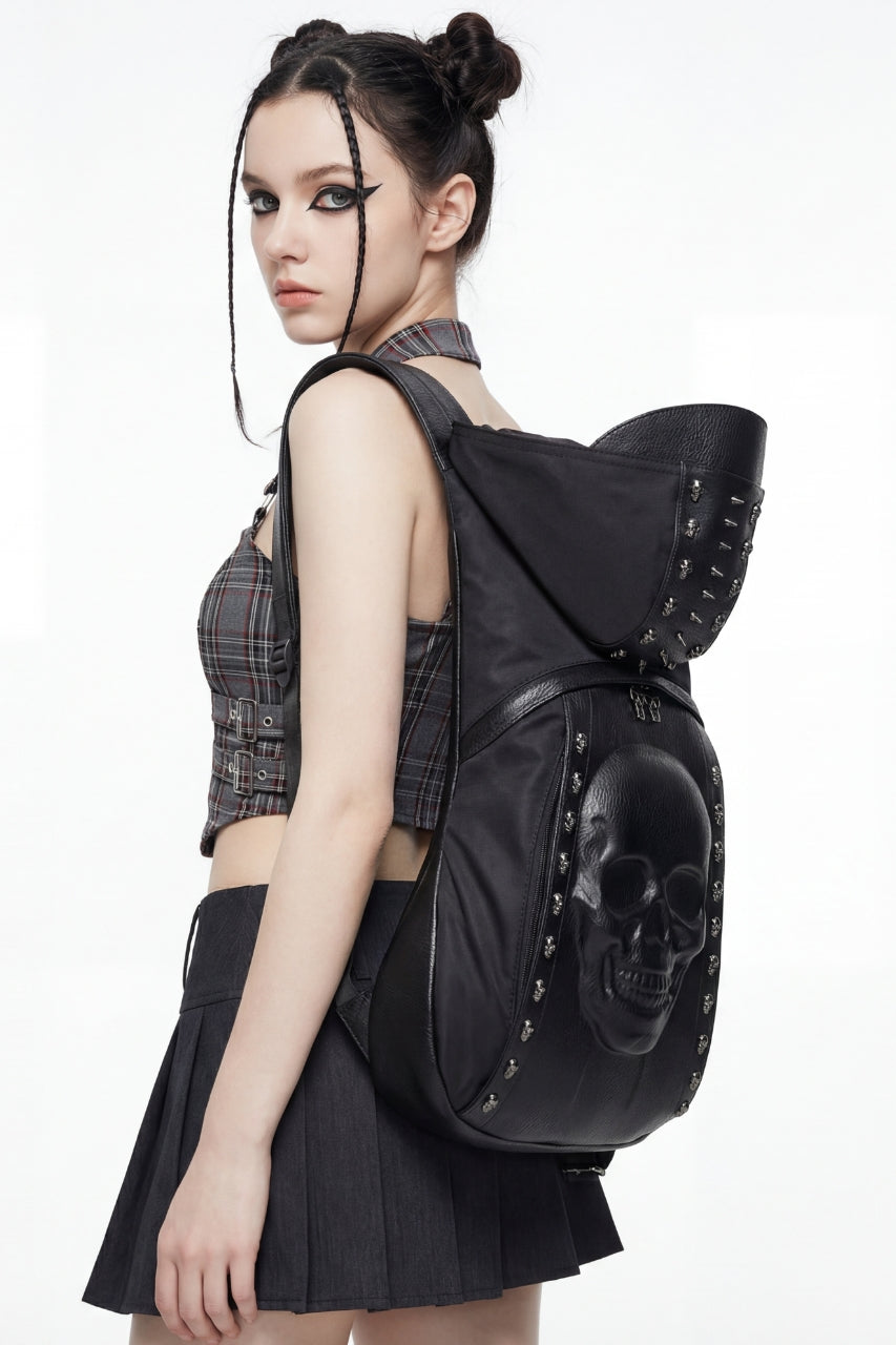 Sac à dos punk homme en cuir PU noir avec tête de mort