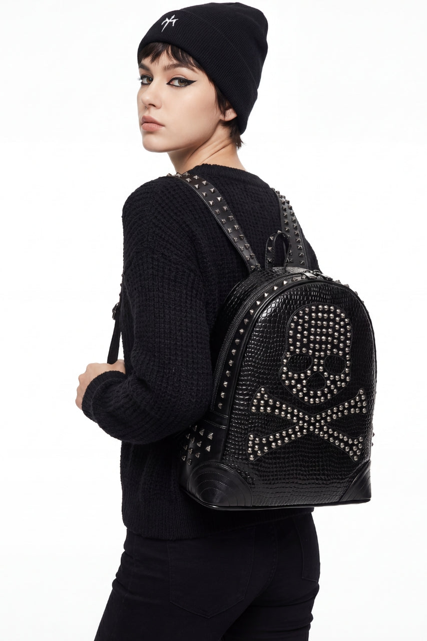 Sac à dos punk en cuir PU noir avec rivets – Design tendance