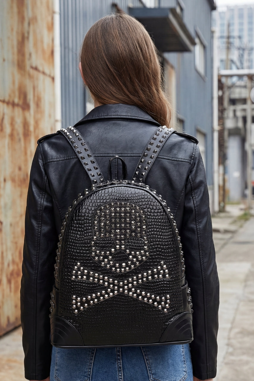 Sac à dos punk en cuir PU noir avec rivets – Design tendance