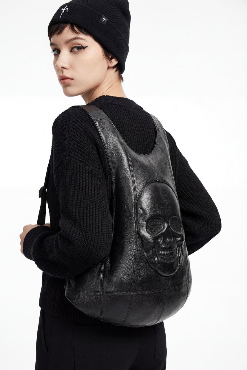 Sac à dos punk en cuir PU noir avec tête de mort embossée