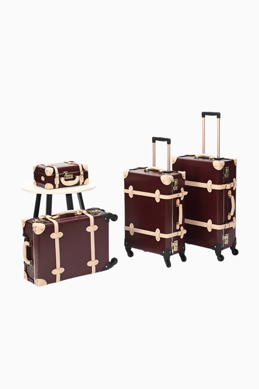 Genuine leather trolley suitcase with wheels