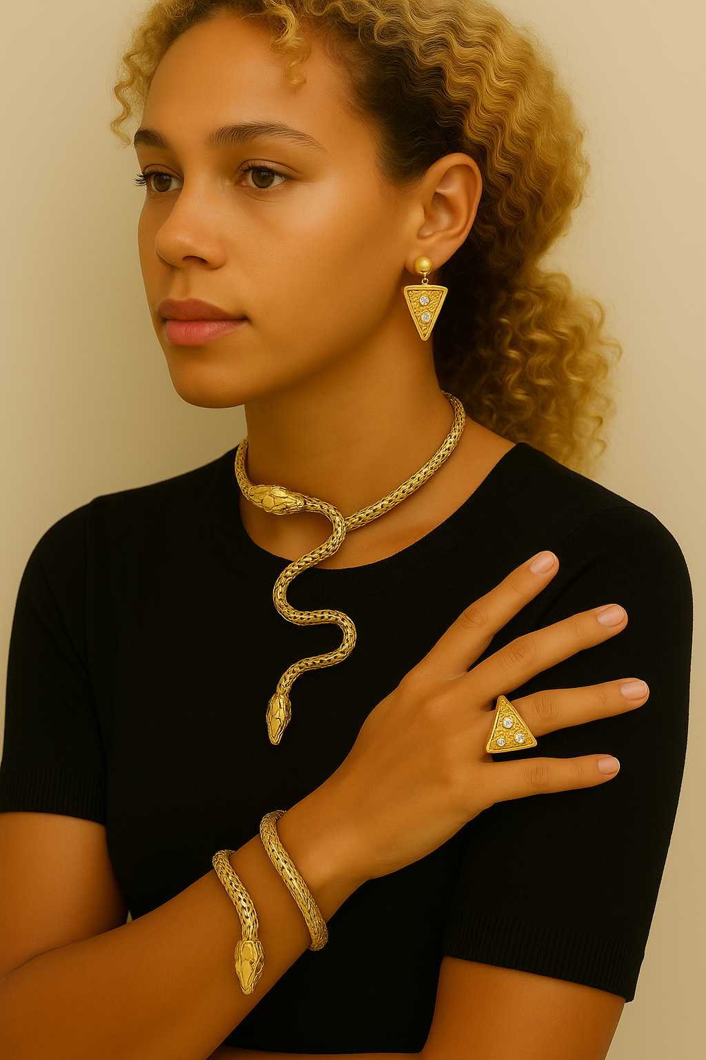 Bracelet Serpent Doré « Étreinte solaire »