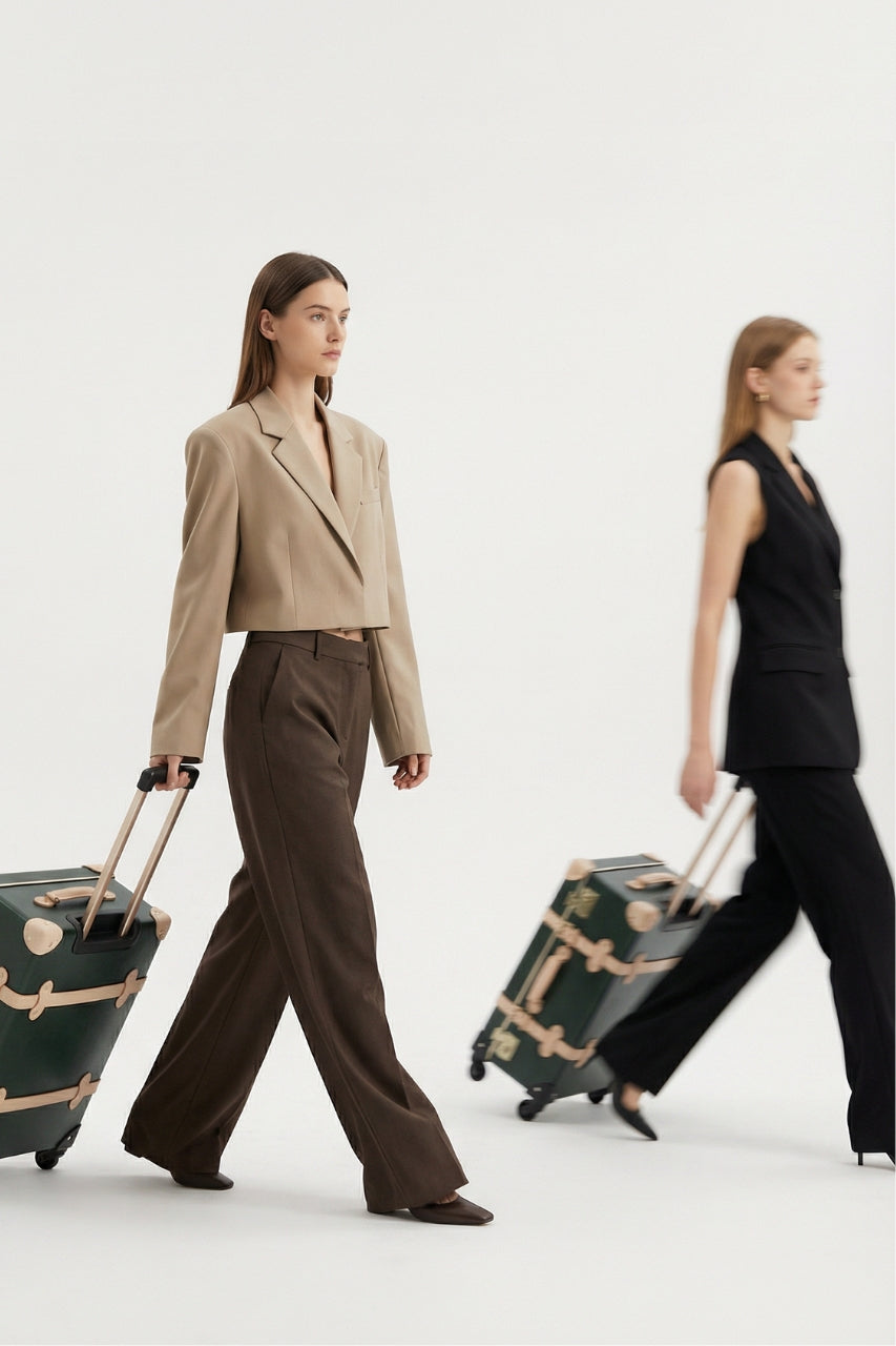 Valise trolley en cuir véritable avec roues