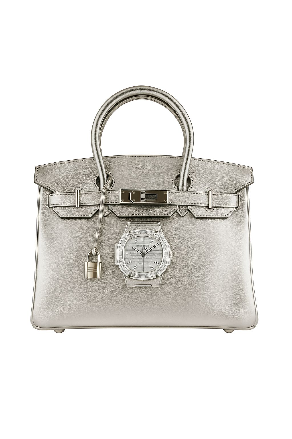 Sac de luxe en cuir avec montre sertie de diamants « Création artistique unique »